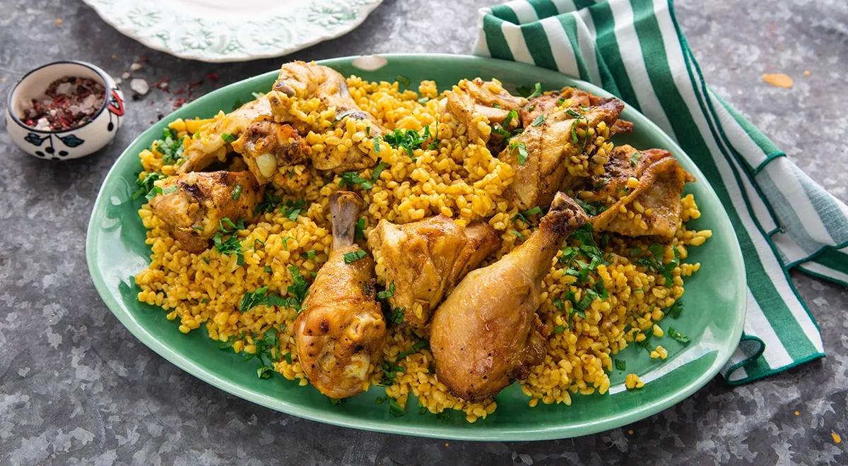 Булгур с курицей в рукаве в духовке