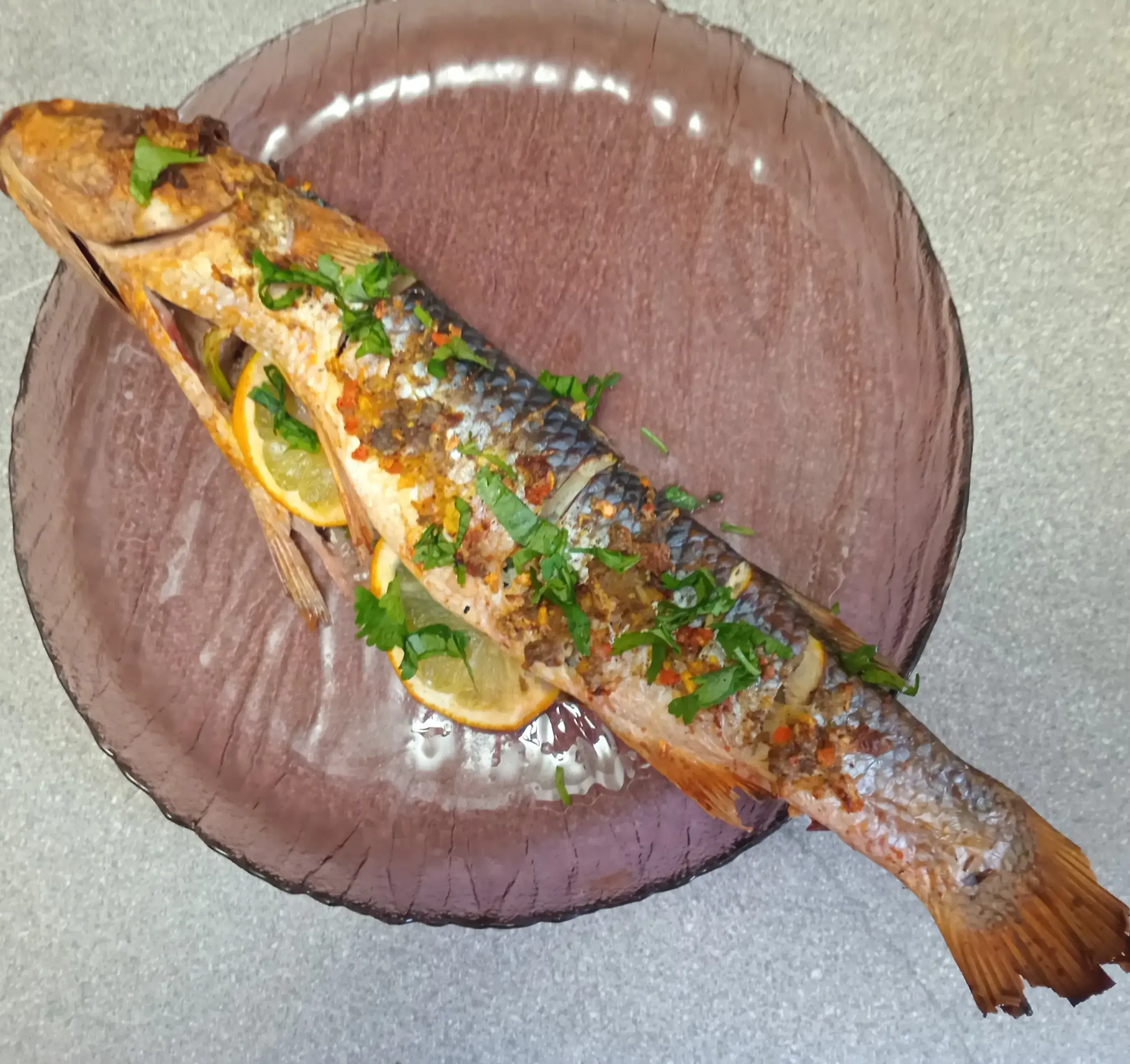 Кефаль запечённая с лимоном