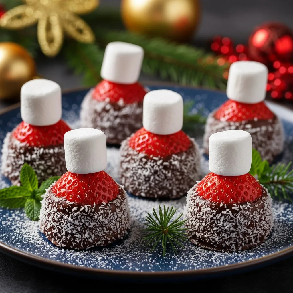 Новогодние шапочки из клубники и зефира