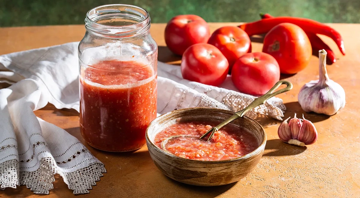 Острый Горлодер из помидоров с чесноком на зиму