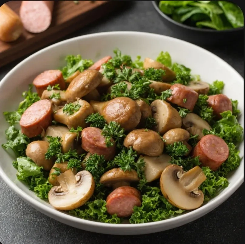 Салат с маринованными грибами и колбасой