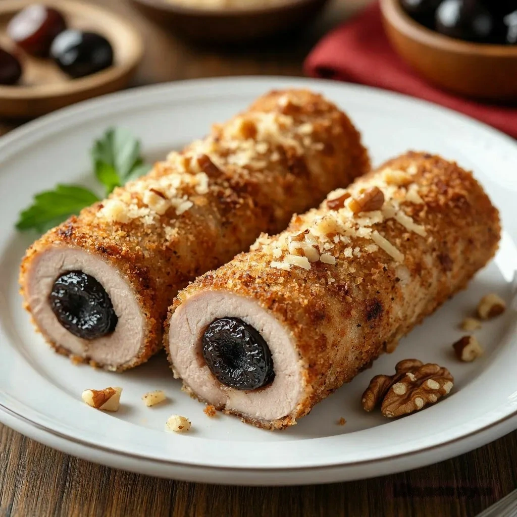 Рулетики из свинины с черносливом и грецким орехом