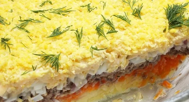 Салат Мимоза с копчёной курицей