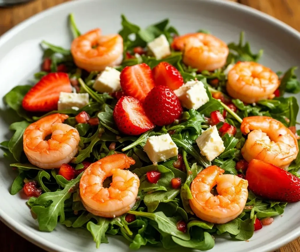 Салат с руколой, креветками и клубникой «Нежность»