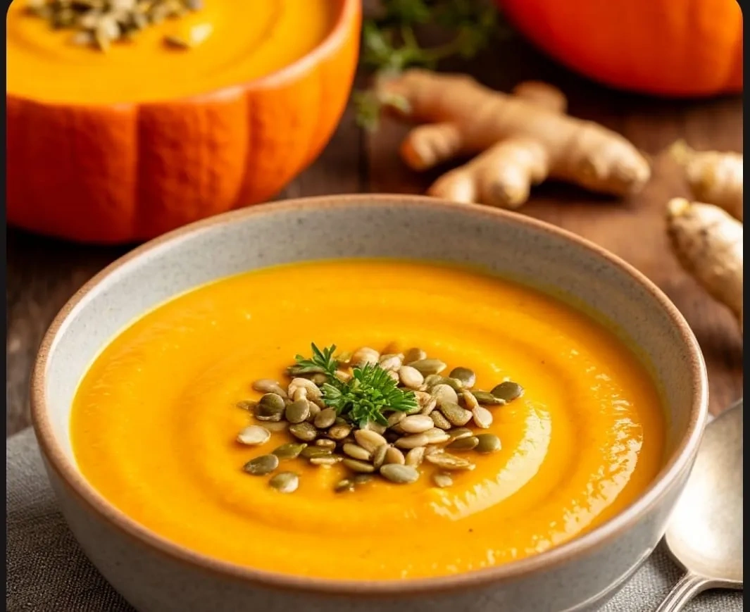 Тыквенный суп-пюре с имбирем и хрустящими семечками