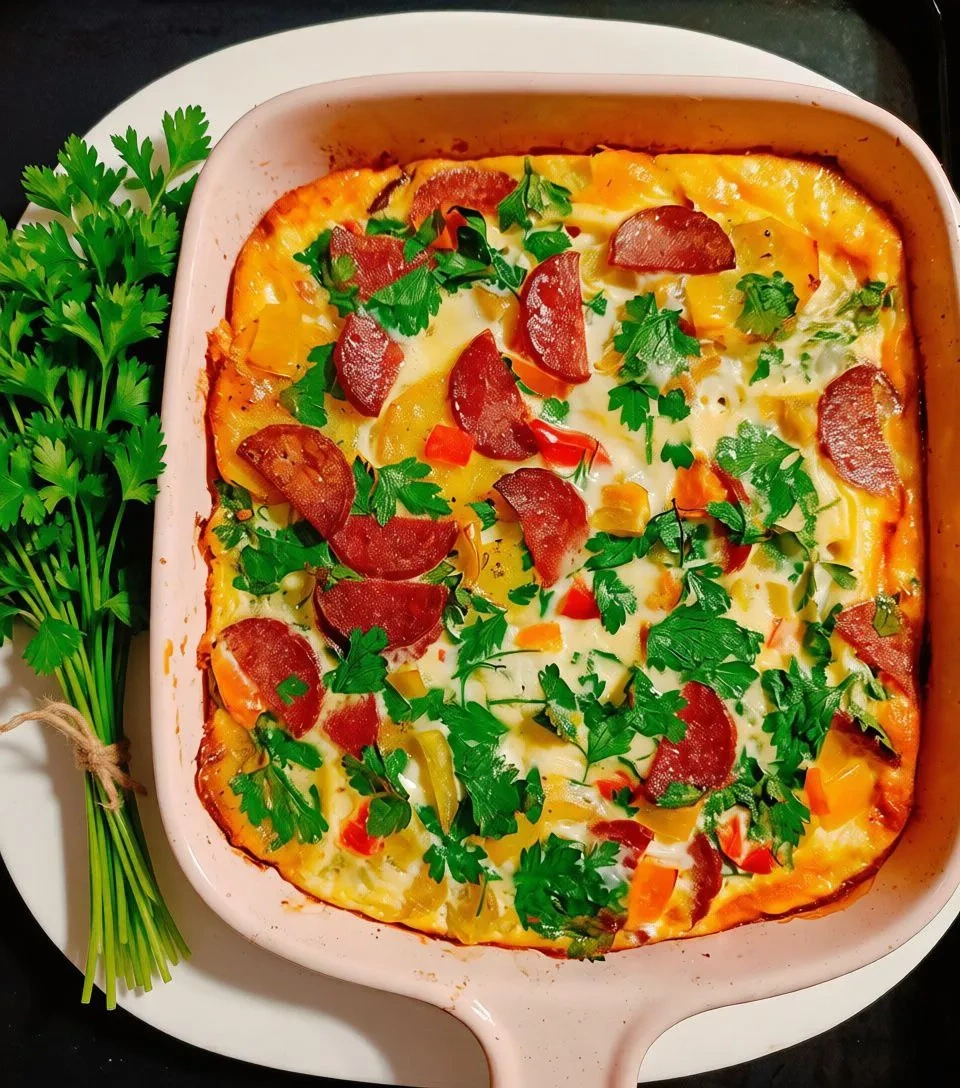 Запеканка «Праздничная» с салями и зеленью