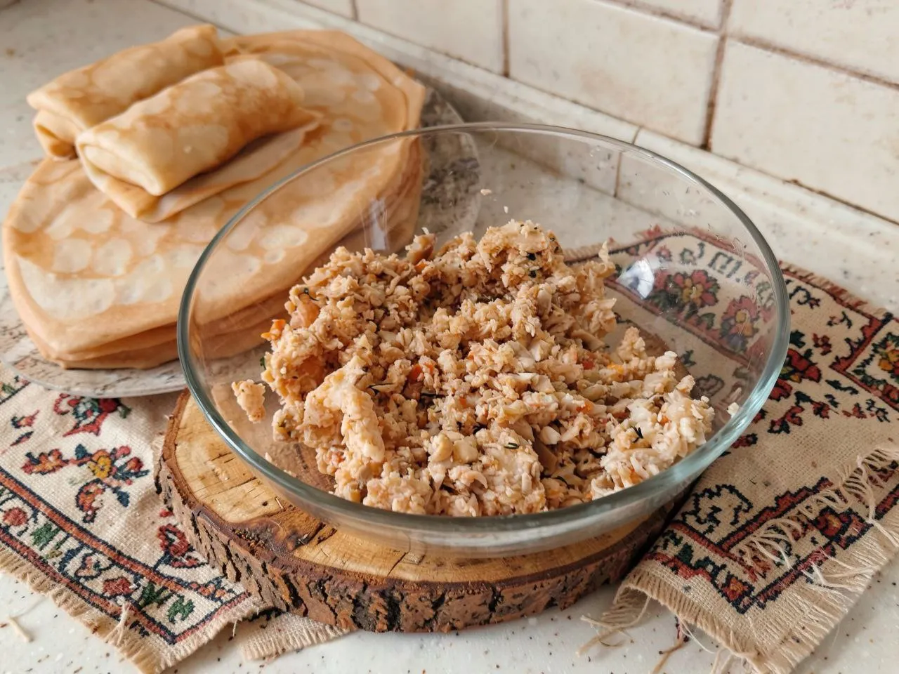 Начинка для блинов из курицы и грибов