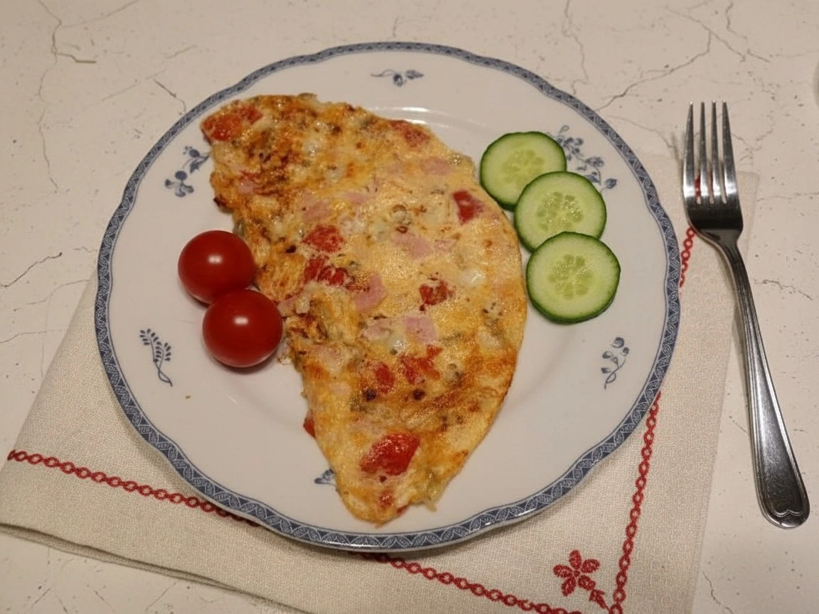 Омлет с ветчиной, помидорами и сыром в мультипекаре