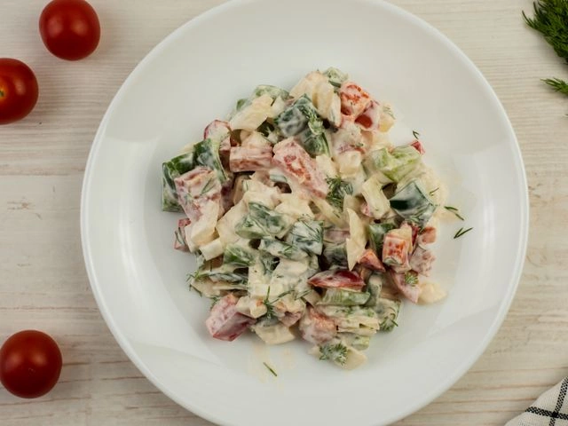 Салат с болгарским перцем, помидорами и луком