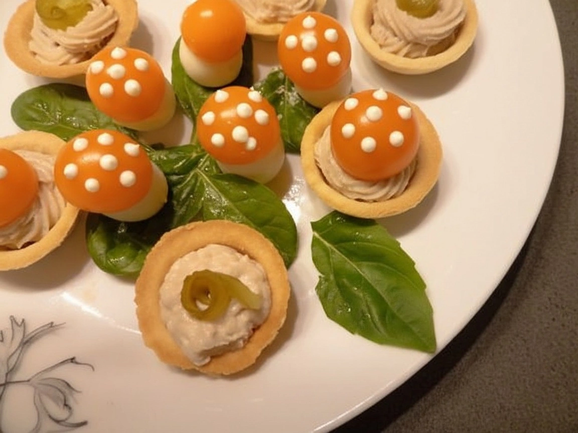 Закусочные грибочки мухоморы из черри и перепелиных яиц