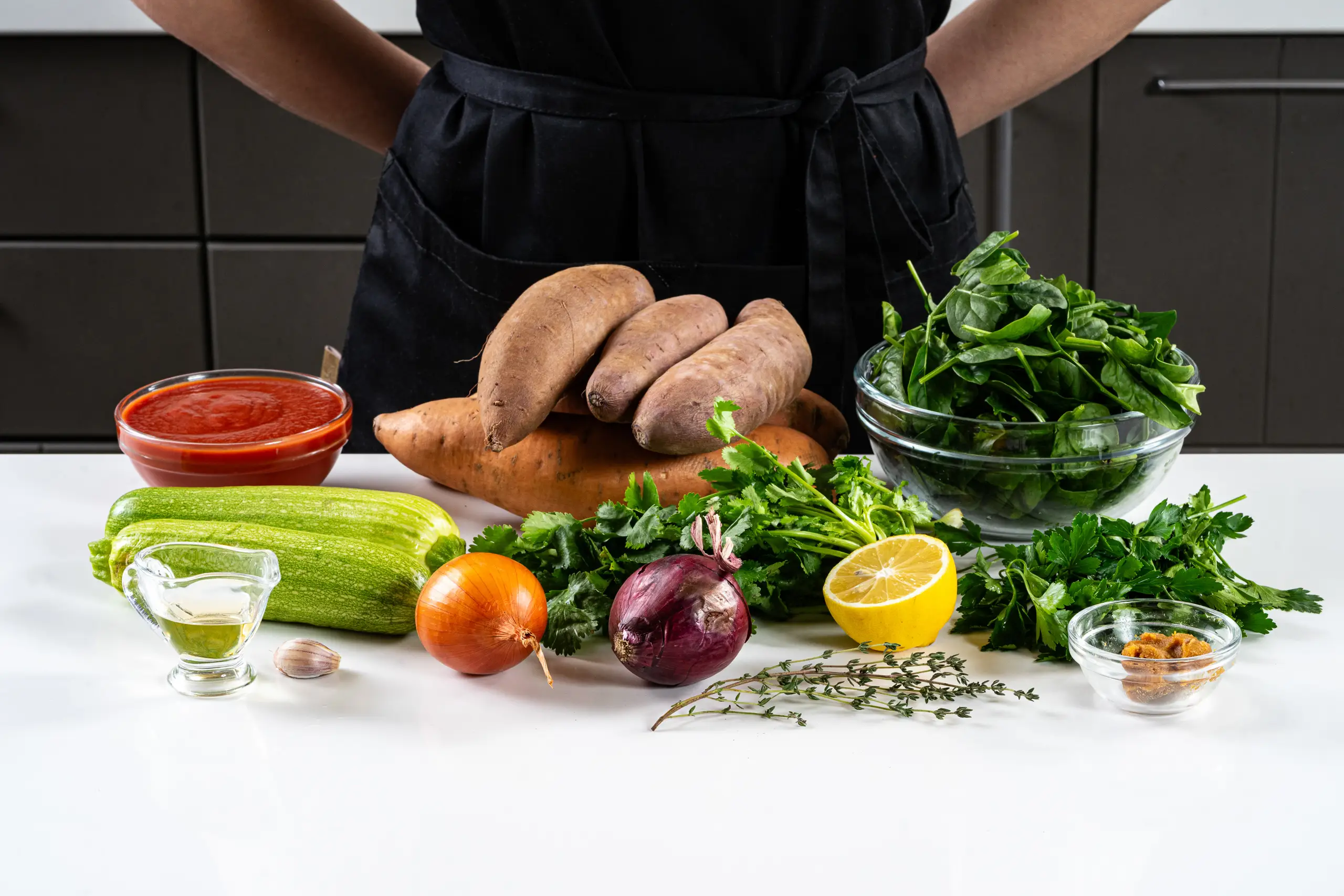 Шаг 1: Батат в духовке с овощами и зеленым соусом