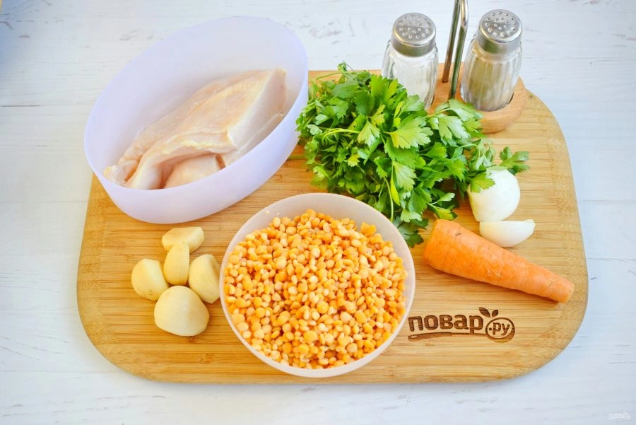 Шаг 1: Гороховый суп с чесночным и рулет и ками