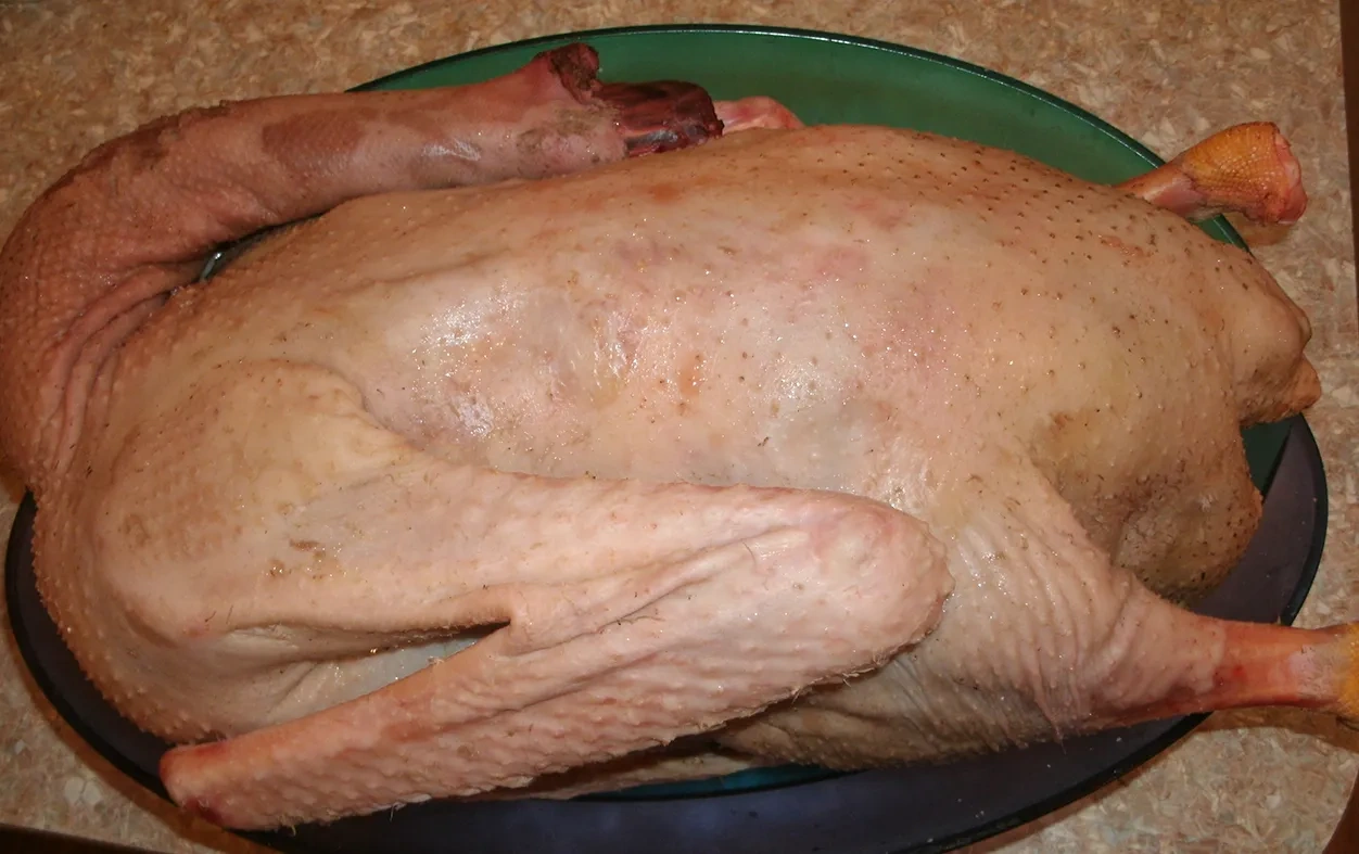 Гусь с клюквой, яблоками и орехами: шаг 1