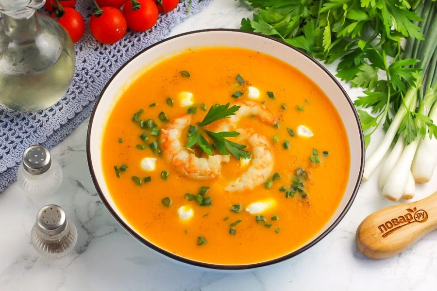 Шаг 10: Тыквенный суп с креветками