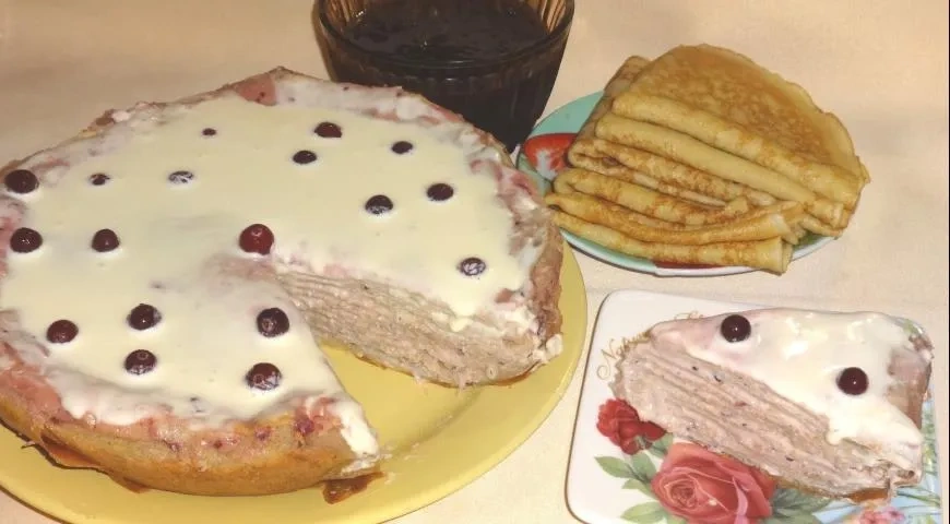 Блинчатый пирог с творогом и клюквой в духовке: шаг 11