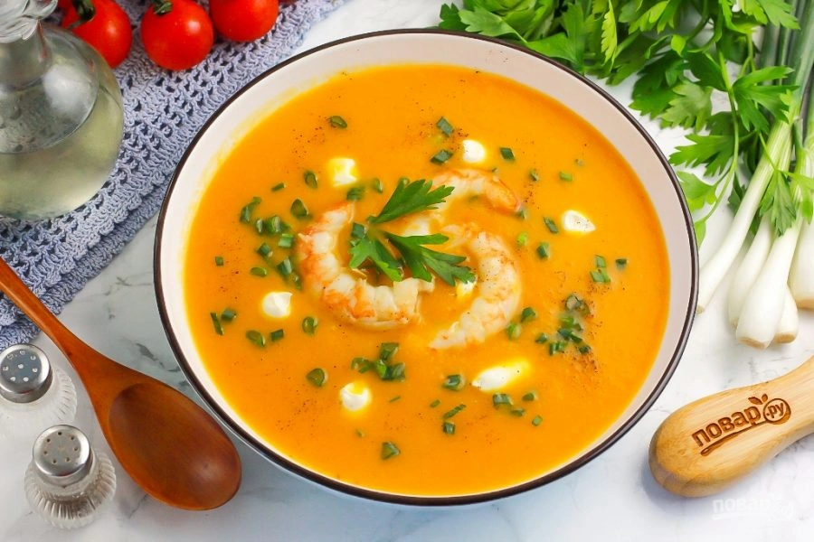 Шаг 11: Тыквенный суп с креветками