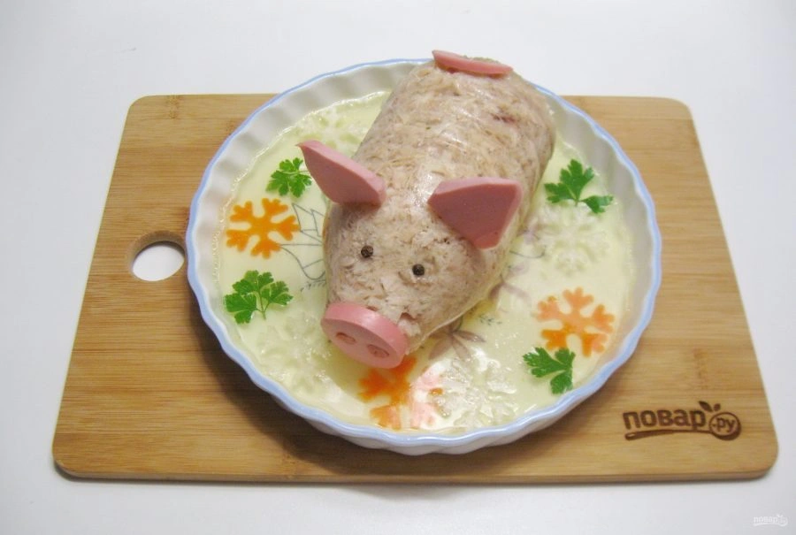 Шаг 13: Холодец "Новогодний поросенок"