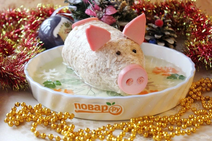 Шаг 14: Холодец "Новогодний поросенок"