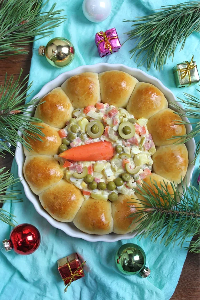 Шаг 7: Оливье «Весёлый снеговик»