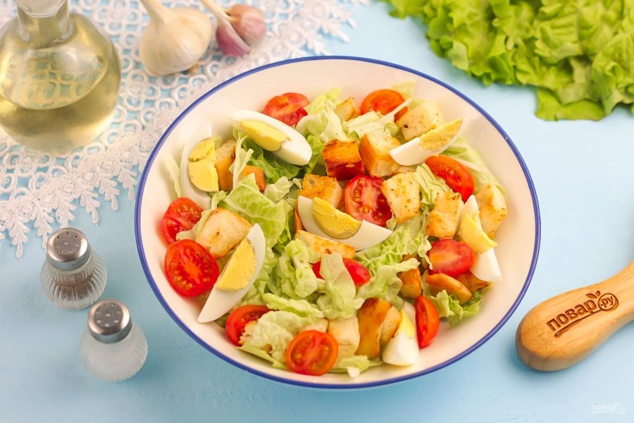Шаг 7: Салат цезарь с майонезом