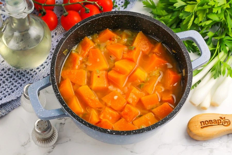 Шаг 7: Тыквенный суп с креветками