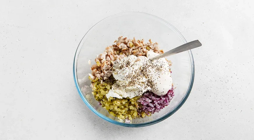 Закусочный торт Наполеон с курицей и грибами: шаг 7