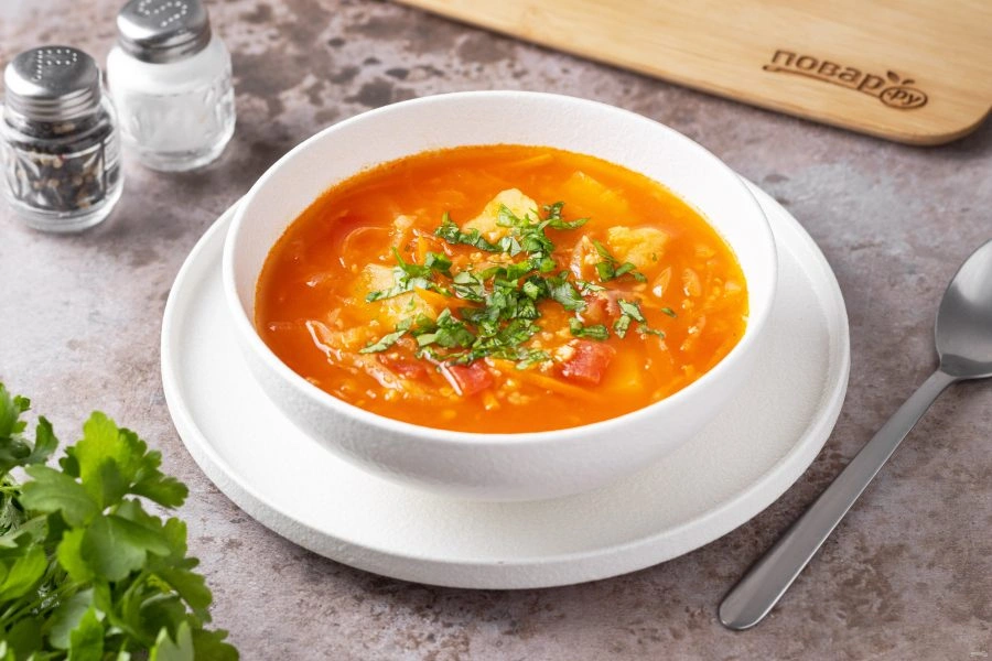 Шаг 8: Суп картофель ный с пшеном и квашеной капустой